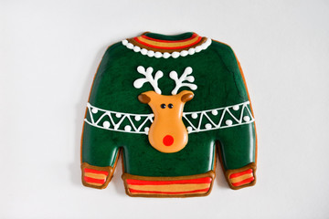 Christmas homemade gingerbread cookies, on new year gift, isolated