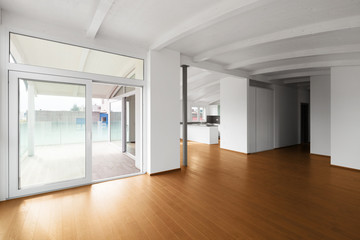 Modern attic, empty living room