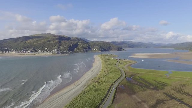 A High and Wide Aerial Shot of Fairbourne Beach