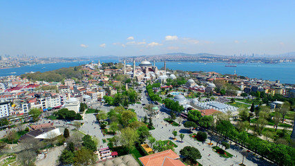 Obraz premium Aerial View of Istanbul, Hagia Sophia and Blue Mosque