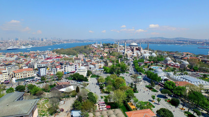 Aerial View of Istanbul, Hagia Sophia and Blue Mosque