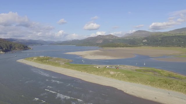 A Steady Aerial Shot Looking Across to Barmouth Bridge
