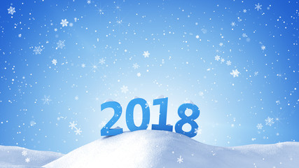 New year 2018 sign in snow drift 3D rendering