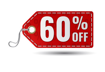 Sixty percent off sale. 60% sale tag 