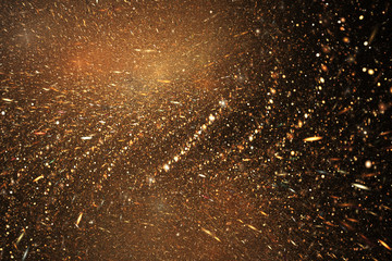 Abstract gold sparkles on black background. Fantasy fractal texture. Digital art. 3D rendering.