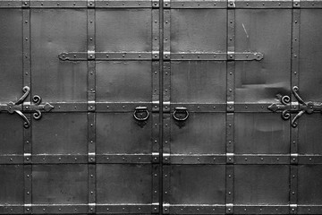 Abstract black and white background with correct geometric proportions. Steel black gates....