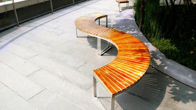 S Curved Wooden Planks Bench