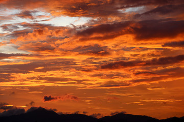 Yellow gold sky evening In tropical countries summer