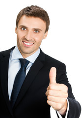 Businessman with thumbs up gesture, isolated