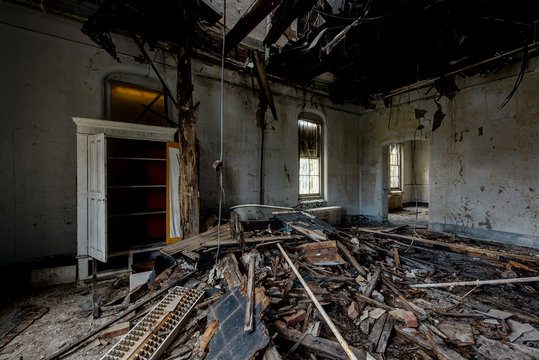 Collapsing Room With Bathtub - Abandoned Hudson River State Hospital - New York