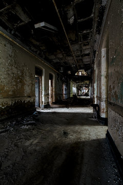Collapsing Hallway - Abandoned Hudson River State Hospital - New York