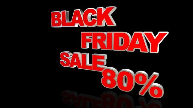 Black Friday Sale 80% - looped Animation on black background. Online shopping banner.