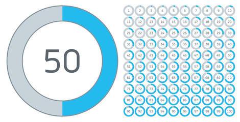 Vector set ring analytics diagrams, infographics for your business presentation, from 1 to 100 percent, blue and grey colors version
