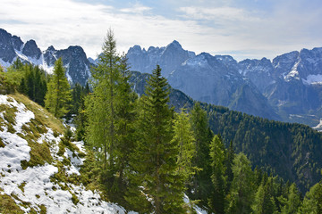 The view from Monte Lussari in Friuli Venezia Giulia, north east Italy in late September. The first snows have fallen but not enough to open the ski slopes yet.
