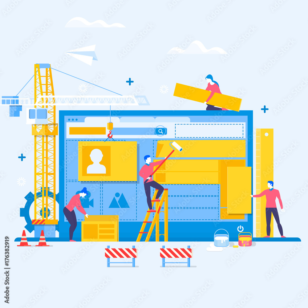 Wall mural designing a website or application.website under construction concept background in flat design