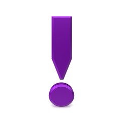 exclamation mark exclamation point 3d purple punctuation mark warning sign attention symbol advice icon isolated on white