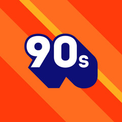 90s logo design. 1990s sign with long shadow. Number ninety. Vector element.