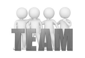 team sign team work team text silver grey gray with standing stick men people isolated on white