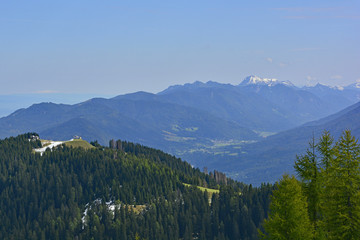 The view from Monte Lussari in Friuli Venezia Giulia, north east Italy in late September. The first snows have fallen but not enough to open the ski slopes yet.
