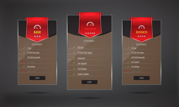 Trendy transparent price list and offer columns with glass effect.