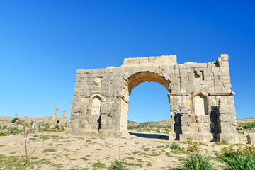 Fototapeta na wymiar Arch of Caracalla in Roman ruins, ancient Roman city of Volubilis. Morocco