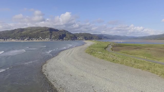 Steady Aerial Shot of Fairbourne Stony Beach