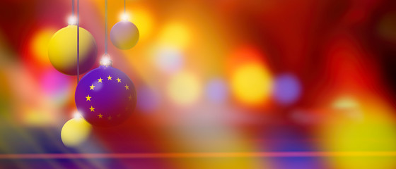 European Union flag on Christmas ball with blurred and abstract background.