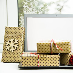 Cyber Monday - a day of discounts in online stores to buy gifts for winter holidays New Year and Christmas