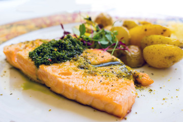 Grilled Salmon - with fresh lettuce and potatoes