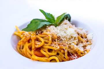 tasty pasta Italian meat sauce pasta on the table
