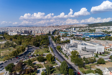 Aerial view of the urban park in central of Thessaloniki city, Greece