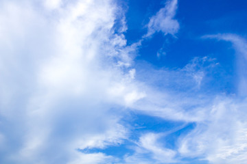 Clear blue sky and clouds.