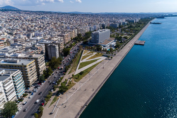 Aerial view of the new park and the waterfront of the city of Thessaloniki