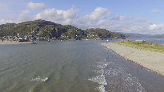 Low Aerial Shot Pulling Away From Barmouth