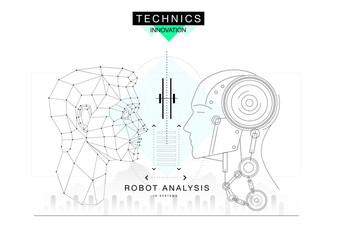 Trendy technics Innovation systems layouts in polygonal contour line composition, future analysis and technology operations. Made in awesome realy geometry style with linear pictogram of future design