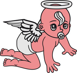 lieb brav engel engelchen heiligenschein flügel himmel gewissen gut krabbeln schnuller laufen boden klein süß niedlich windel kind baby comic cartoon