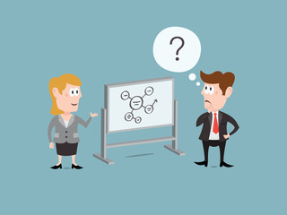 Vector illustration of people discussing about business plan.