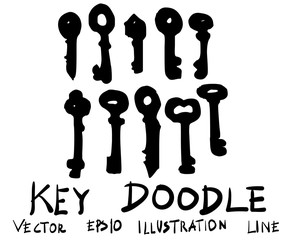 Set of Key doodle illustration Hand drawn Sketch line vector eps10