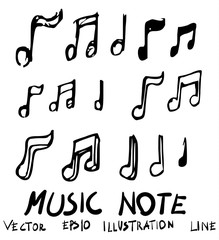 Set of Music Note illustration Hand drawn Sketch line vector eps10