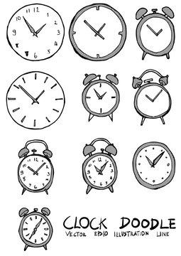 Set of Clock illustration Hand drawn Sketch line vector eps10