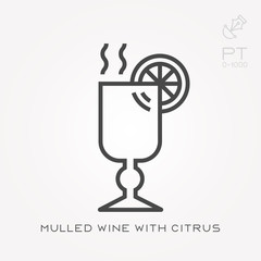 Line icon mulled wine with citrus