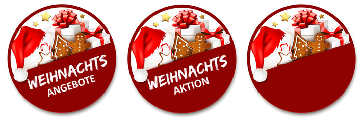Button Set mit Nikolaus Mütze, Geschenken und Lebkuchen - Weihnachtsangebote, Weihnachtsaktion