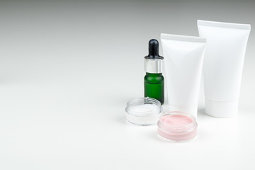 Cosmetic bottle containers , Blank label package for branding mock-up, Natural organic beauty product concept