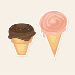 Ice cream illustration set. Price list with a set of balls of ice-cream in small wafer cones