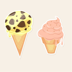 Ice cream illustration set. Price list with a set of balls of ice-cream in small wafer cones