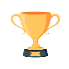 Winning cup. Symbol of success, winning, championship. Gold trophy. Award bowl.