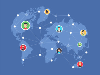 Social network, people connecting all over the world. Vector flat illustration.
