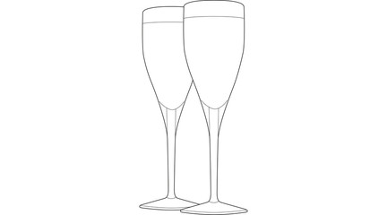Pair Of Champagne Flutes Line Drawing Illustration