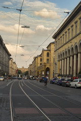Fototapeta na wymiar Munich avenue with tram rails