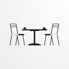 Coffee table and two chairs. Vector icon.